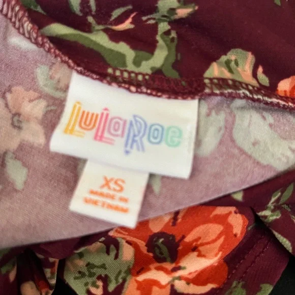 LulaRoe Burgundy/Peach Floral Hi-Lo Knee Length Midi XS - Picture 4 of 4